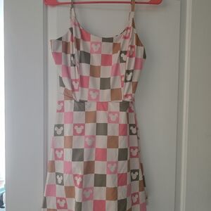 Disney Checkered Dress with Pink, Brown, and White